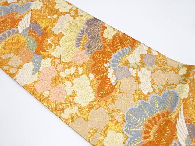 佐賀錦　鶴に笠松・枝梅模様織り出し袋帯